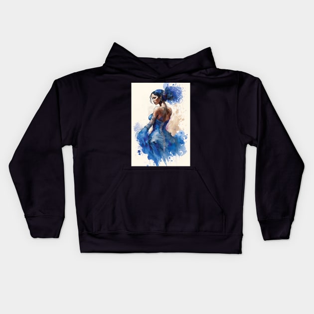 Flamenco Dancer - Watercolor Blue Kids Hoodie by Focused Instability